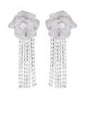 Self-Portrait Crystal Flower Droplet earrings - Silver