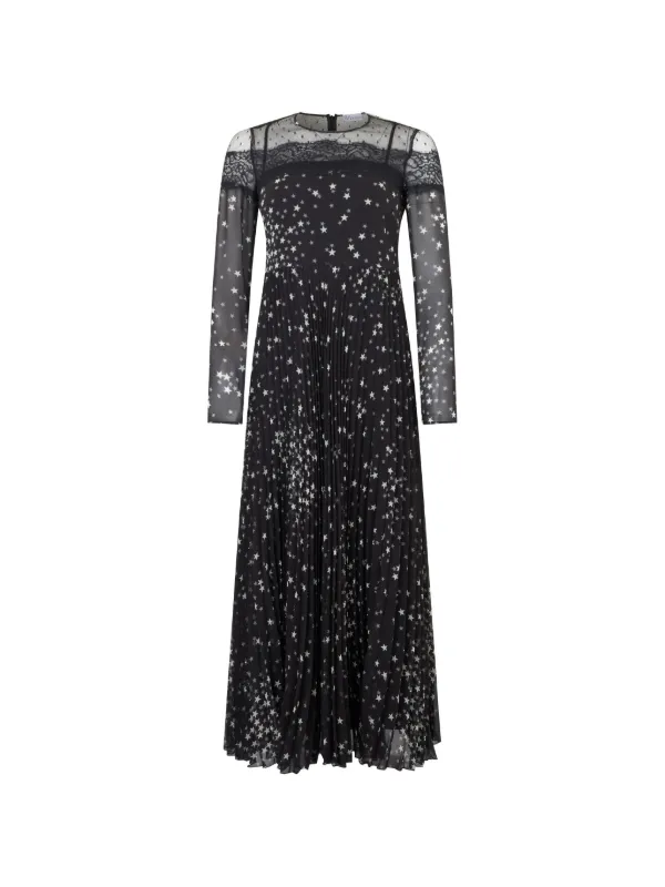 red valentino long sleeve dress Red Valentino Star Print Long Sleeve Midi Dress with Side Slit