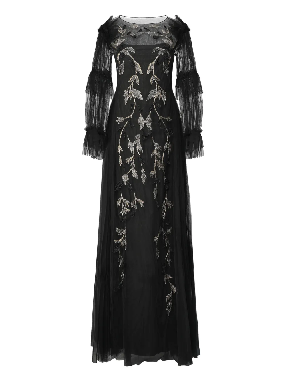 Alberta Ferretti Ruffled-embroidered Dress In Black
