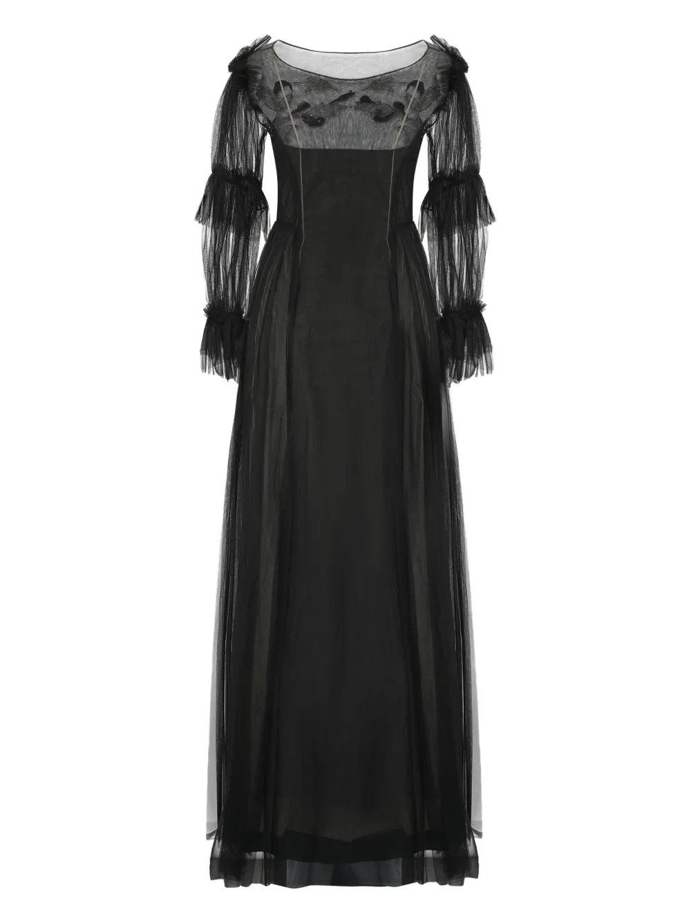Alberta Ferretti ruffled-embroidered dress - Zwart