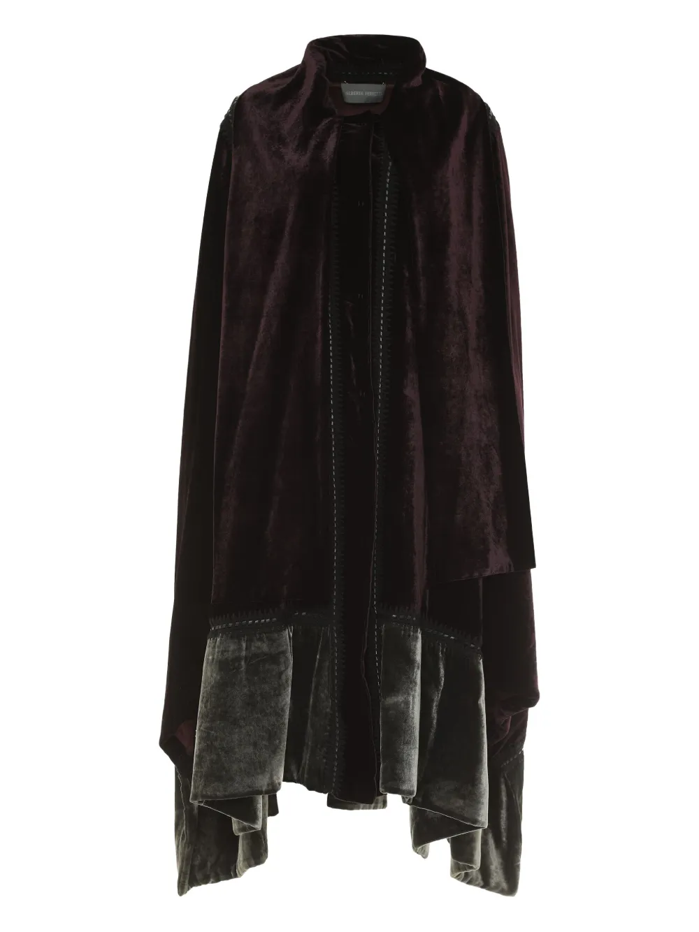 Alberta Ferretti Velvet Ruffled Cape In Brown