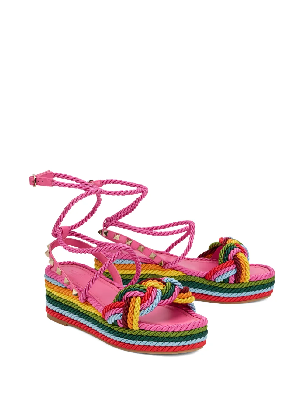 Valentino Garavani rope-detail platform sandals Roze