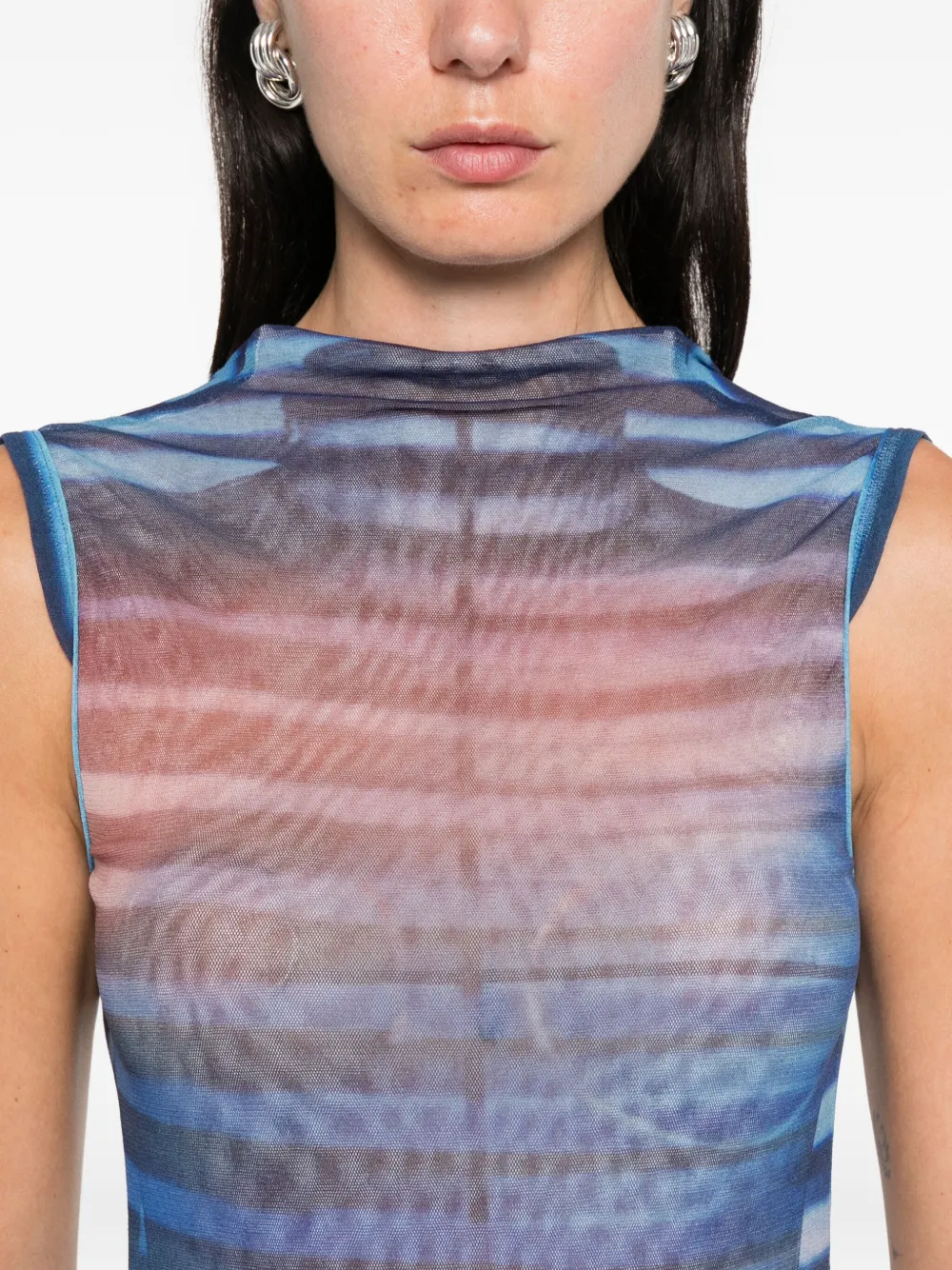 Jean Paul Gaultier Long Striped Dress High Neckline In Blue