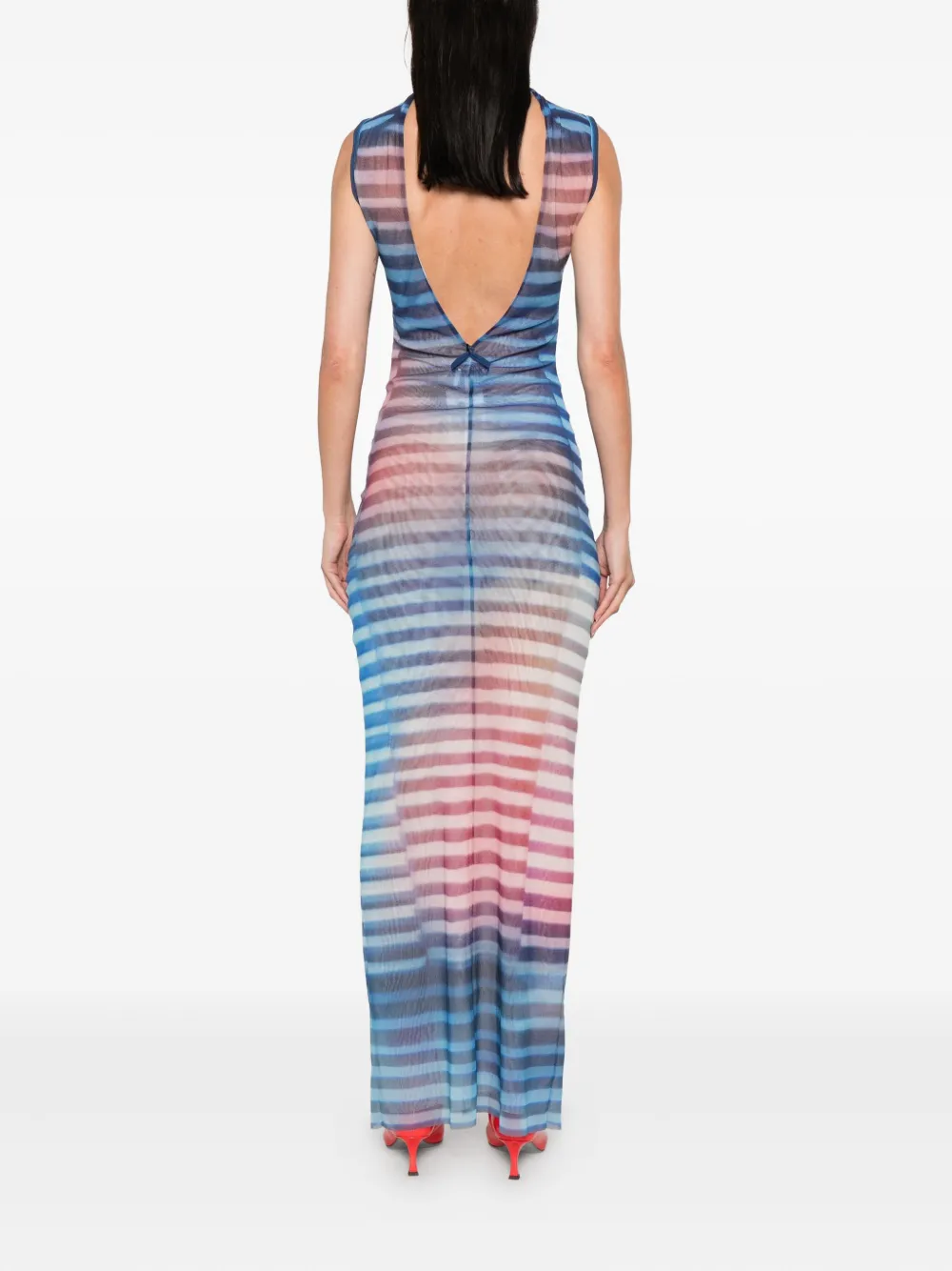 Jean Paul Gaultier Long Striped Dress High Neckline In Blue