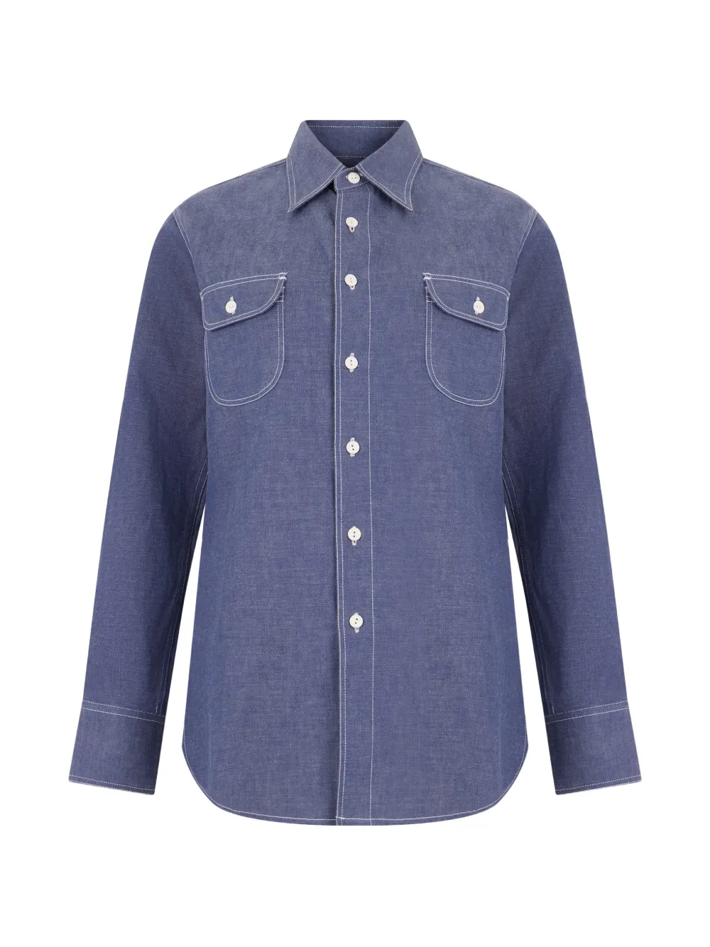 Moorer contrast-stitch chest-pocket shirt Blauw