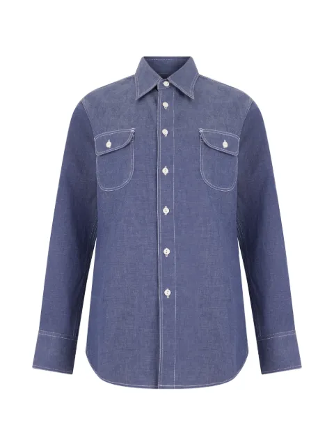 Moorer contrast-stitch chest-pocket shirt
