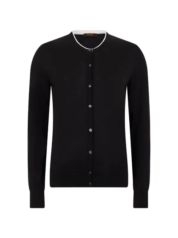 Moorer Ribbed Cardigan in Black