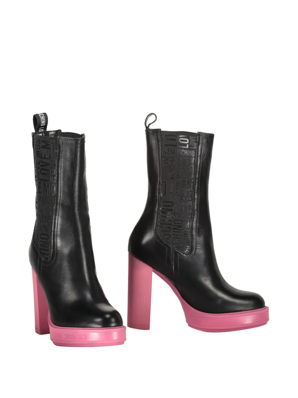 Love Moschino logo-embossed block-heel boots Black