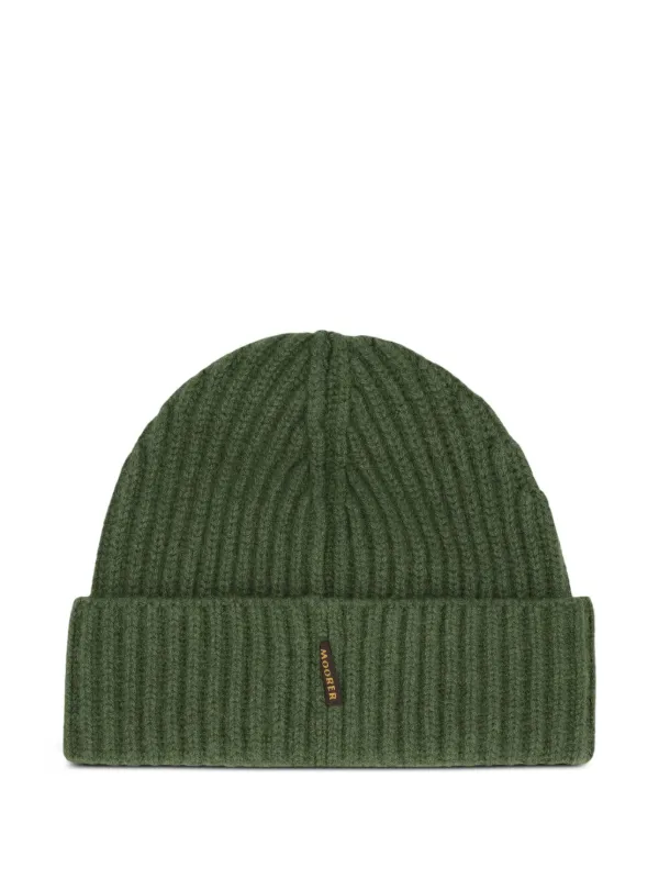Moorer Ribbed Beanie in Green