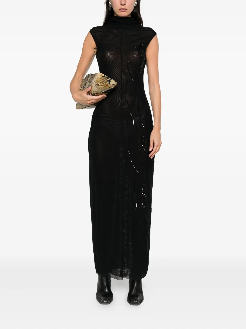 Jean Paul Gaultier Sequin-embellished Maxi Dress In Black