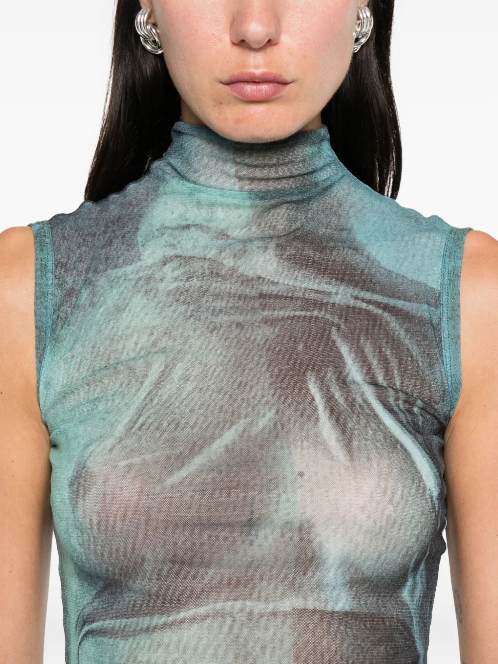 Jean Paul Gaultier Graphic-print High-neck Tank Top In Blue