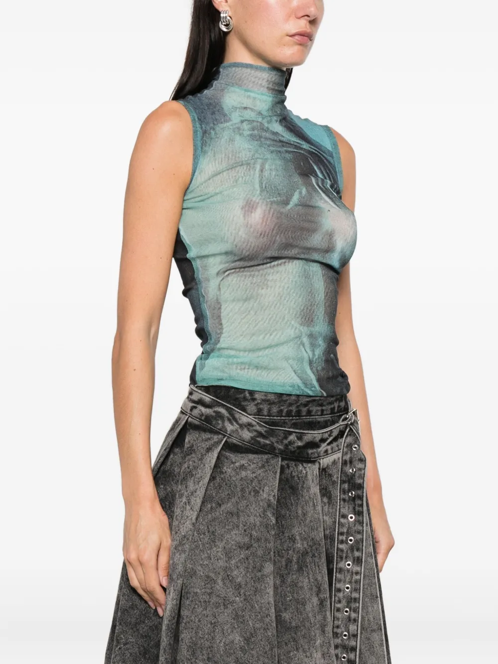Jean Paul Gaultier Graphic-print High-neck Tank Top In Blue