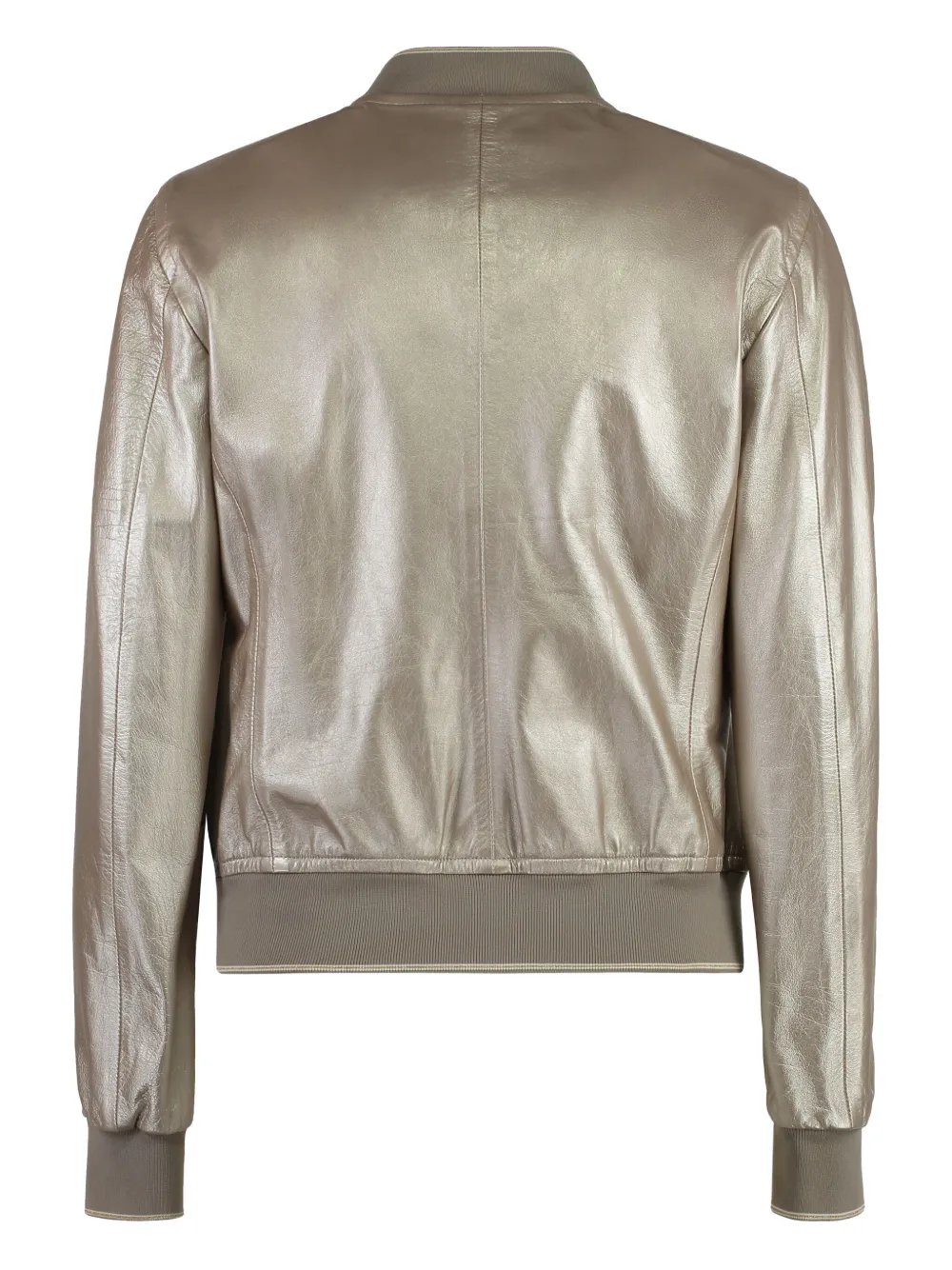 Moorer Metallic-effect Leather Bomber Jacket In Neutral