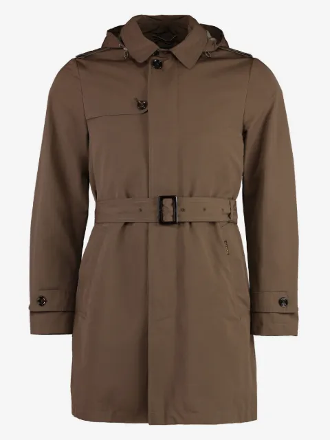 Moorer removable-hood belted trench coat