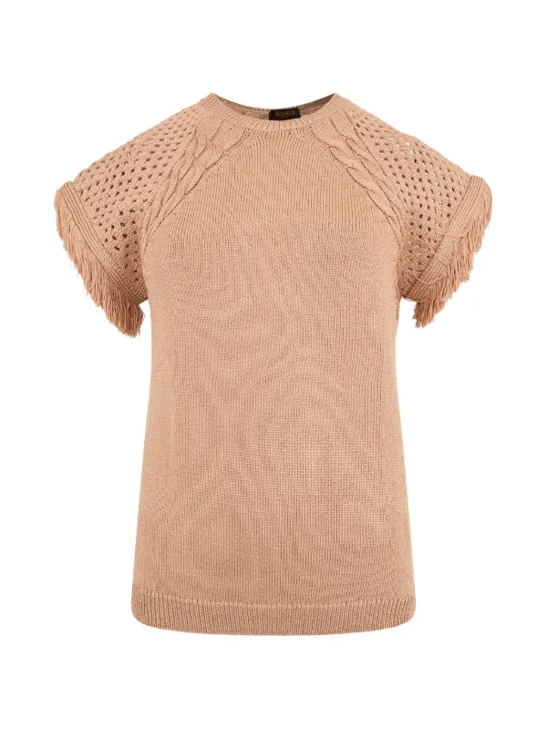 Moorer Fringe-trimmed Cable-knit Sweater in Neutrals