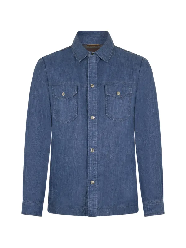 Moorer Chest Flap-pocket Shirt in Blue