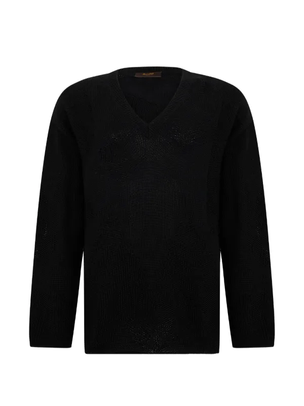 Moorer V-neck Mesh-knit Sweater in Black