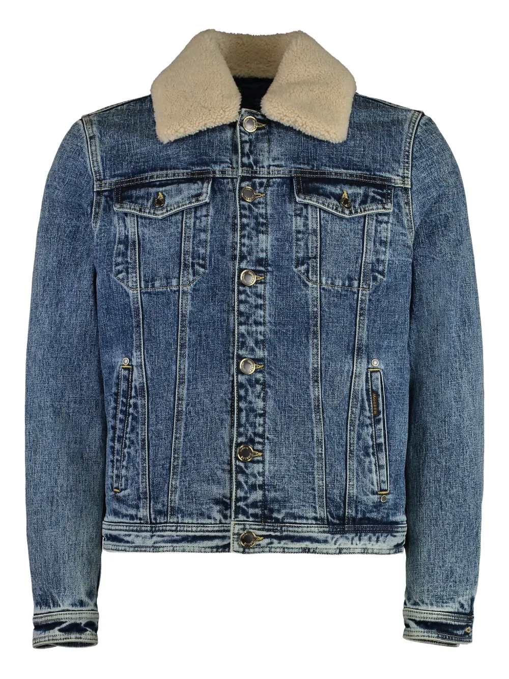 Moorer sheepskin-trimmed denim jacket Blauw
