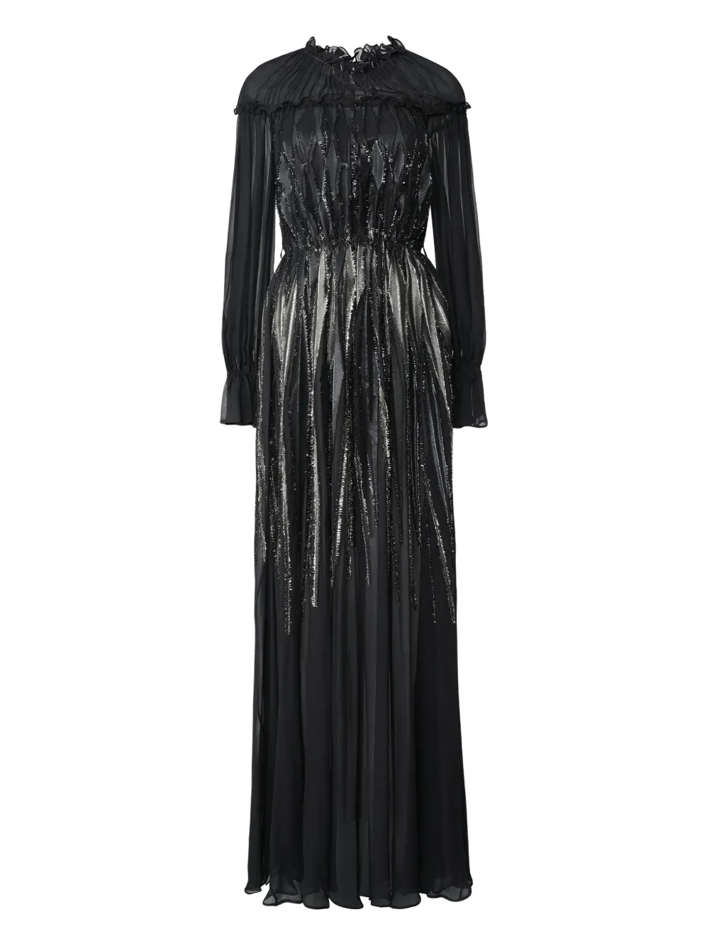 Alberta Ferretti Maxi-jurk met ruchekraag Zwart