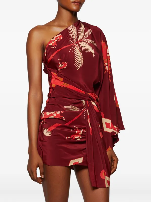 red one shoulder wrap dress Women's Red Draped one-shoulder dress