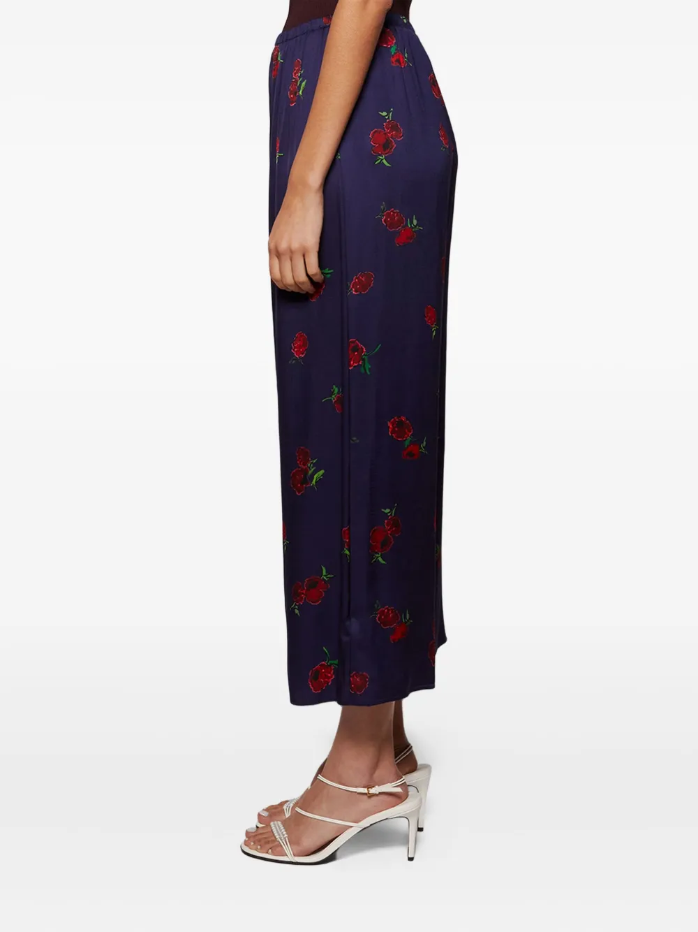 Khaite Mindy Printed Twill Wide-leg Pants In Blue