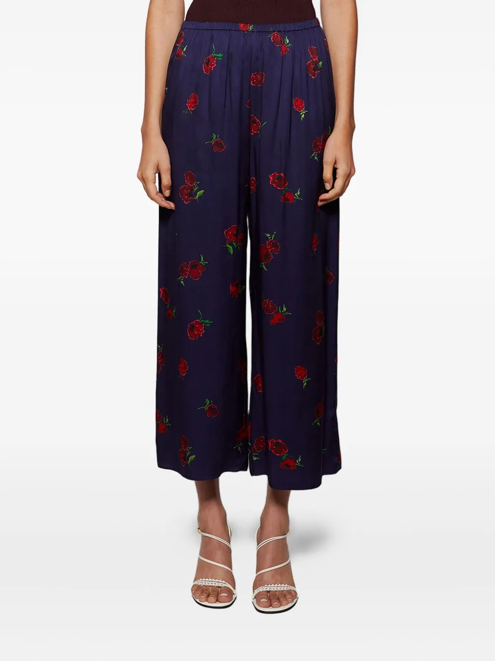 Khaite Mindy Printed Twill Wide-leg Pants In Blue