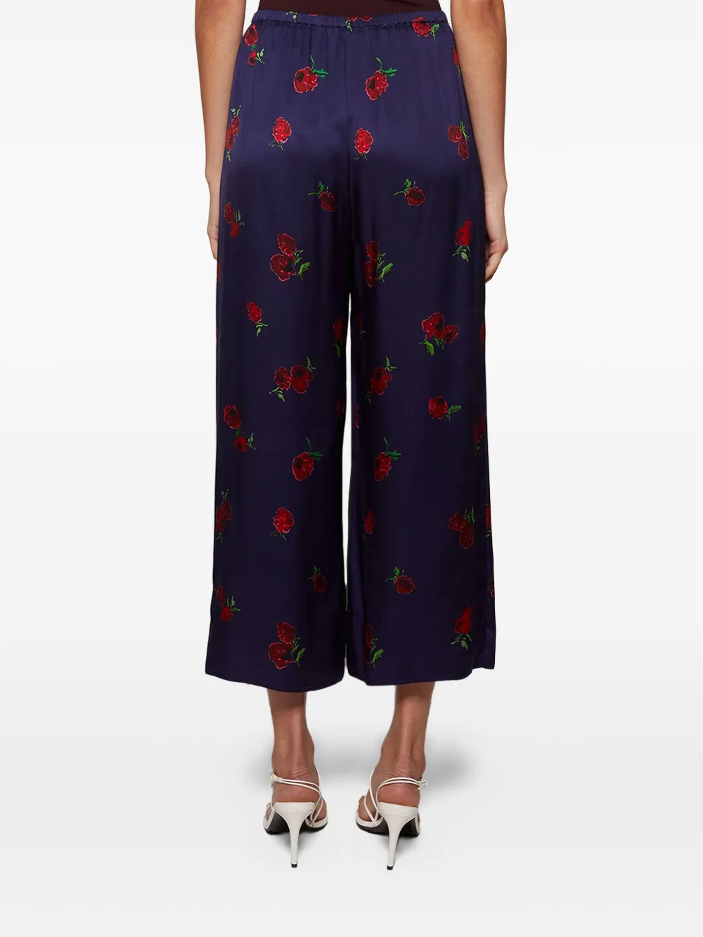 Khaite Mindy Printed Twill Wide-leg Pants In Blue