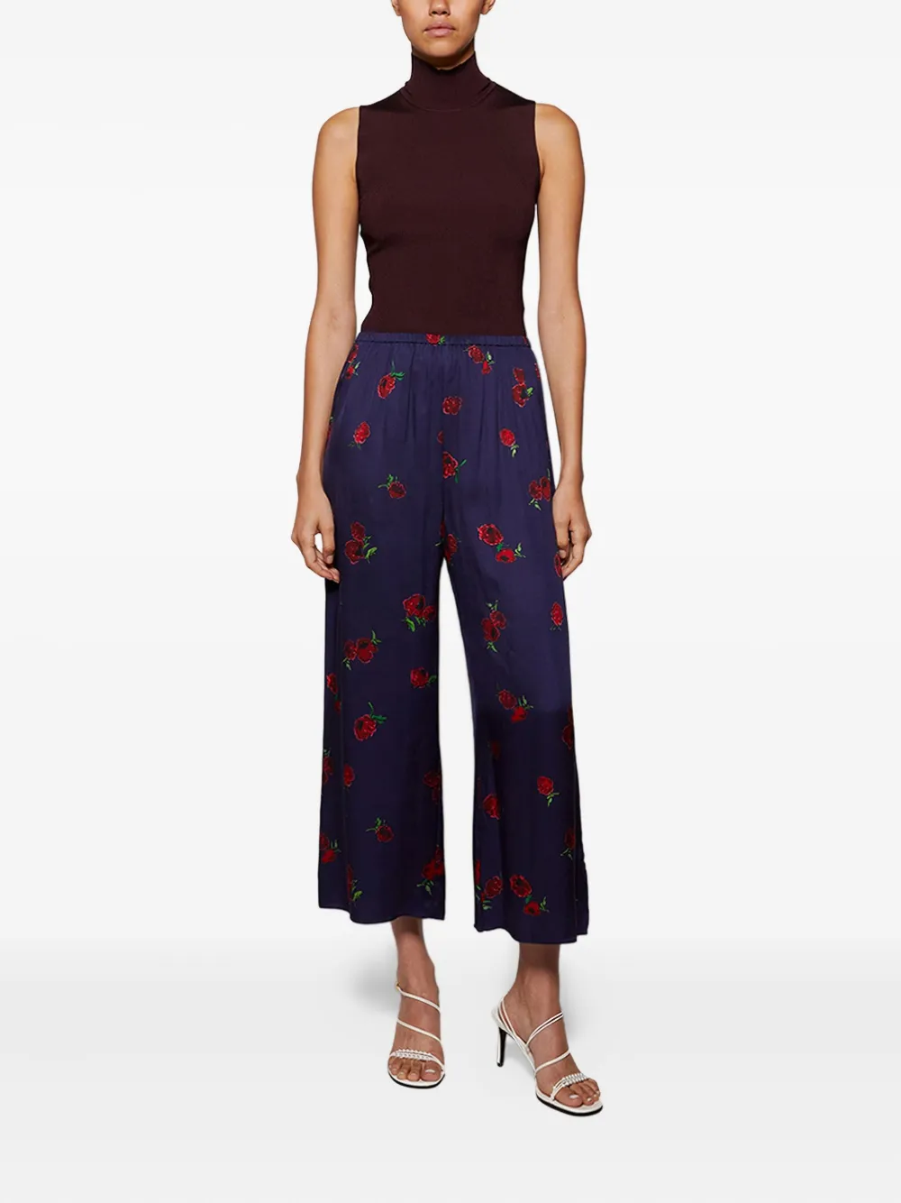 Khaite Mindy Printed Twill Wide-leg Pants In Blue
