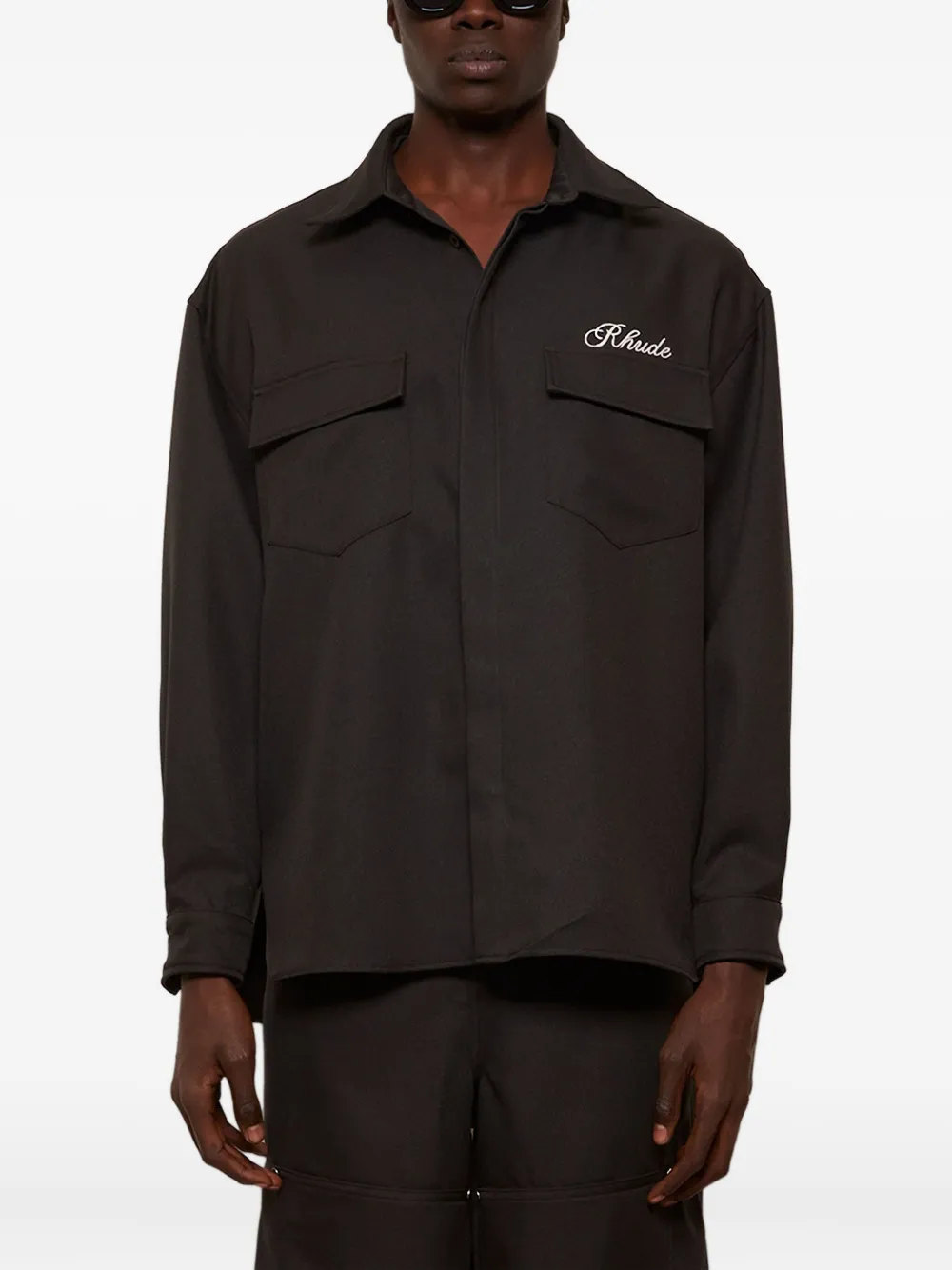 RHUDE embroidered-logo shirt Zwart