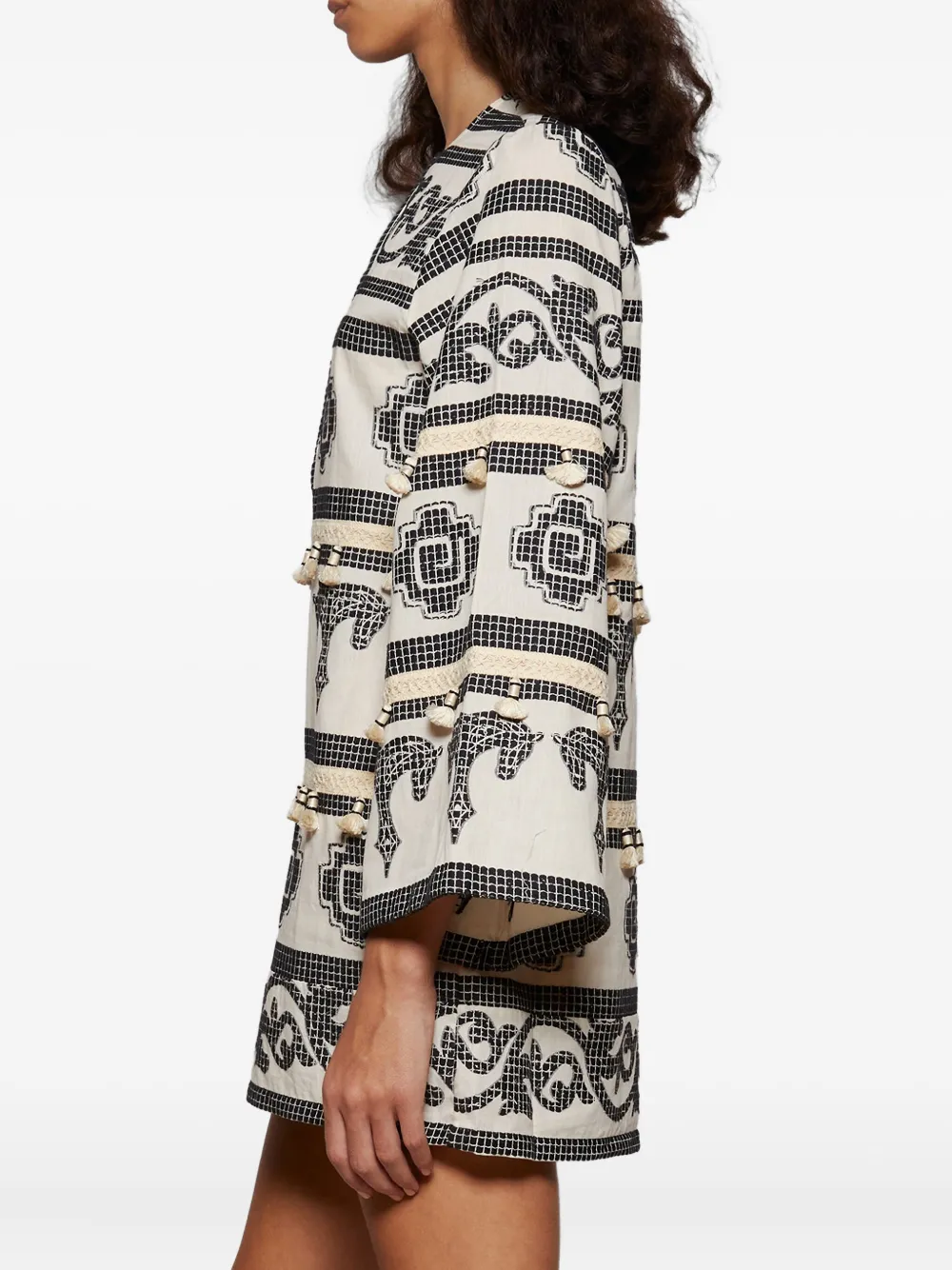 Johanna Ortiz Quetzalcalt Temple Long Sleeve Cotton Minidress In Multi