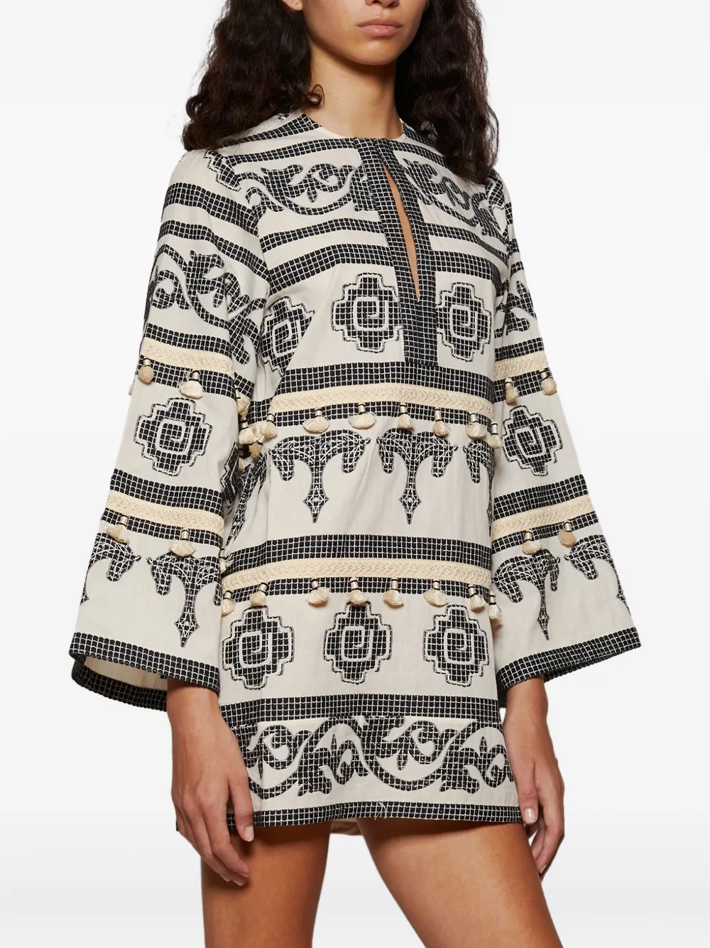 Johanna Ortiz Quetzalcalt Temple Long Sleeve Cotton Minidress In Multi