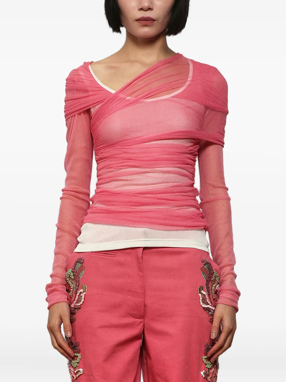 Christopher Esber Layered Tulle Top In Pink