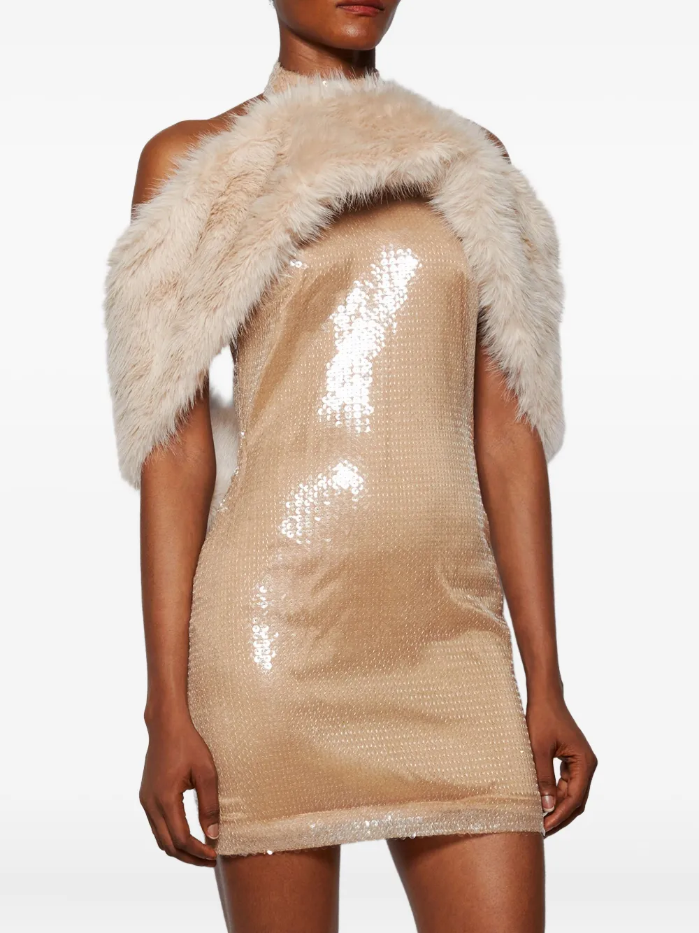 David Koma Mini-jurk van imitatiebont en pailletten Beige