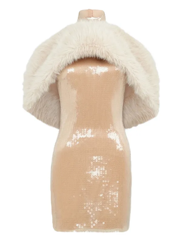 David Koma Faux-Fur Sequin Mini Dress - Neutrals