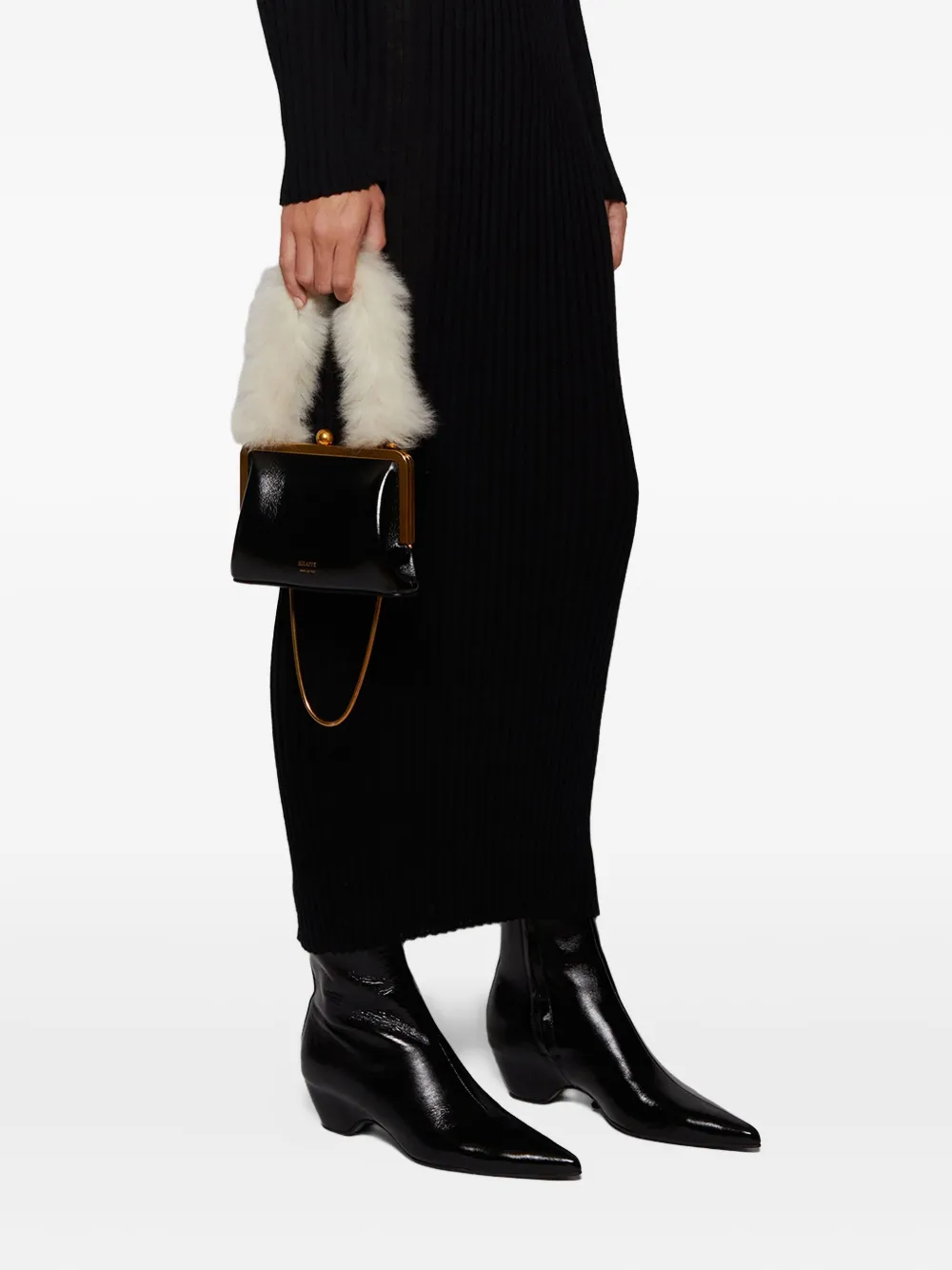 Khaite Small Lilith Shearling-strap Shoulder Bag In Black