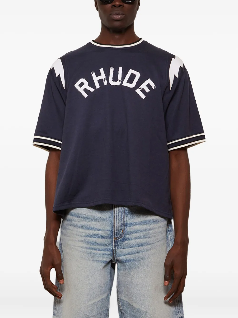 RHUDE logo-detail baseball T-shirt Blauw