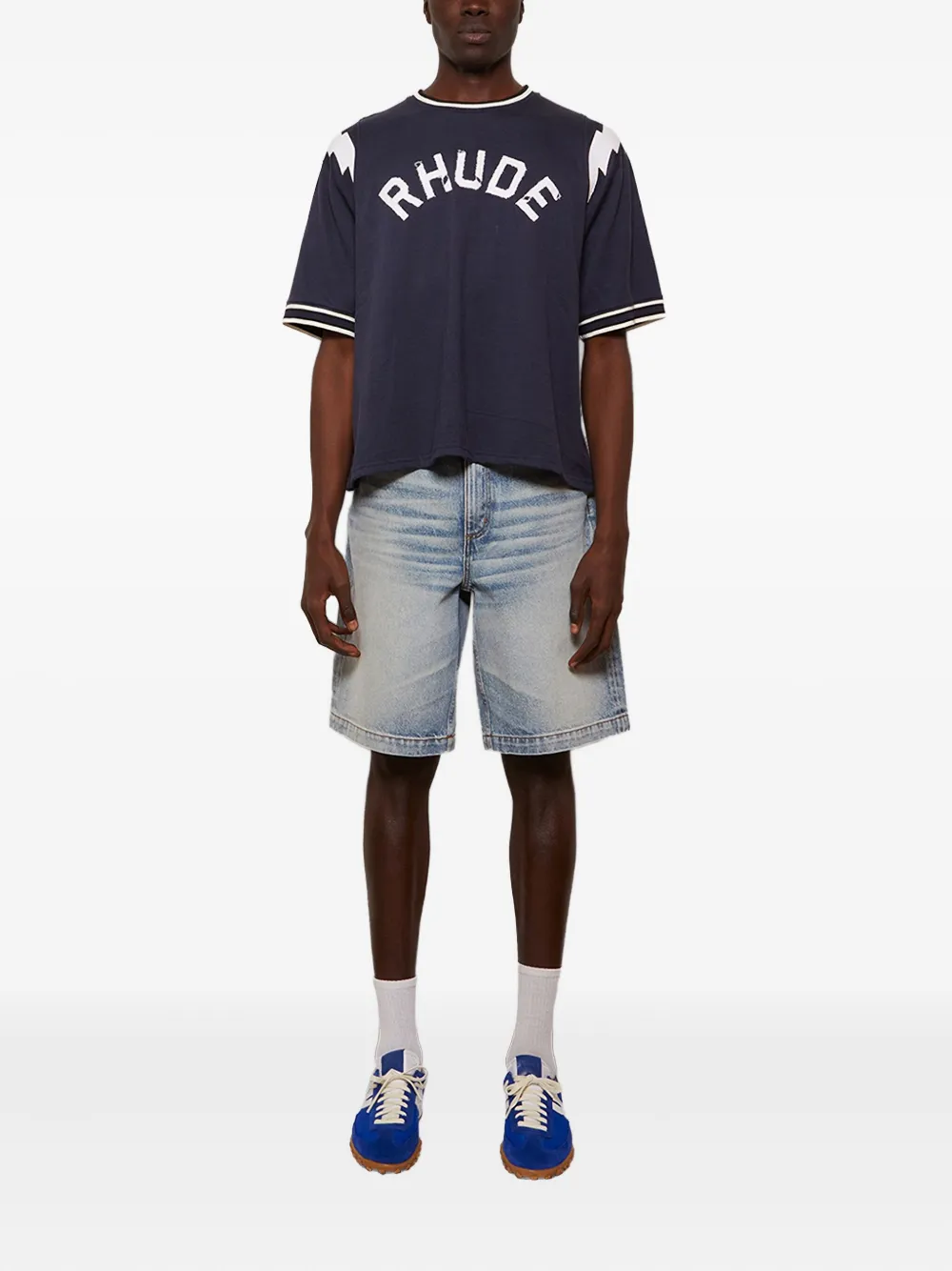 RHUDE logo-detail baseball T-shirt - Blauw