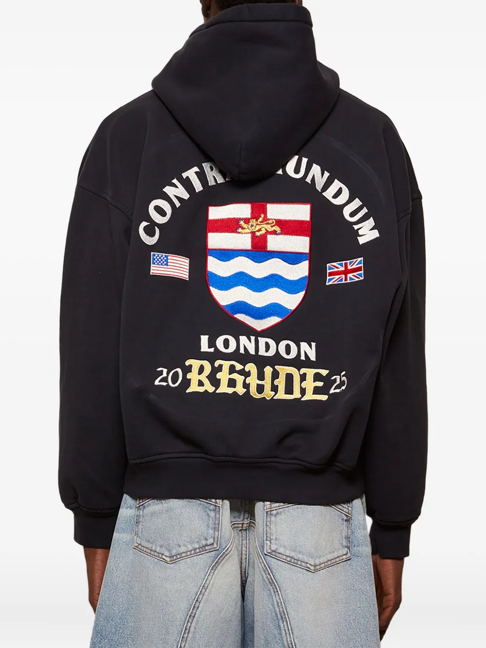 RHUDE dog-embroidered Hoodie Black FARFETCH UK