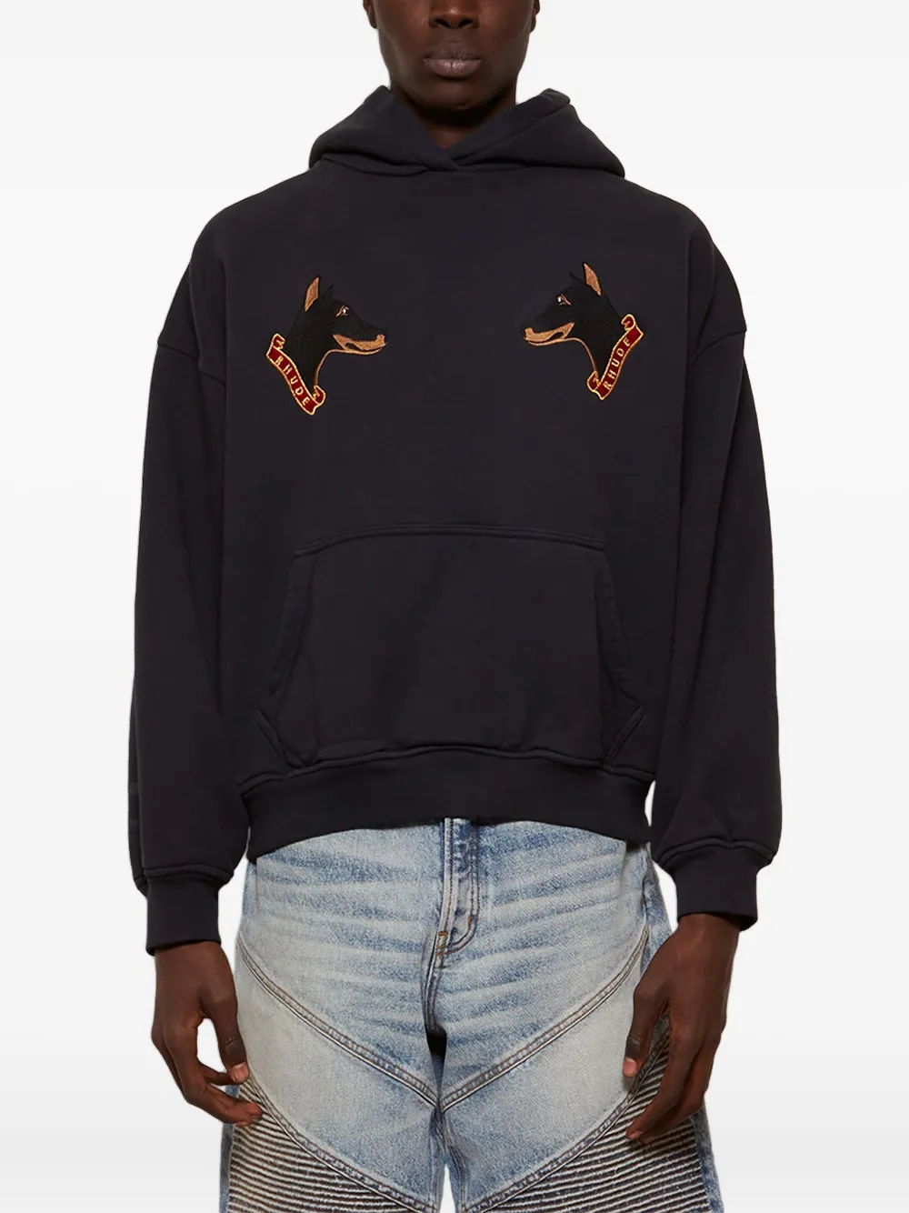 RHUDE Hoodie met geborduurde hond Zwart