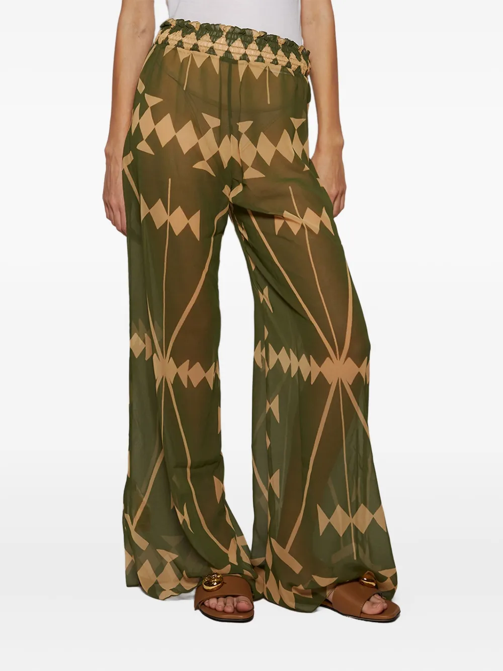 Johanna Ortiz Geometric-print Trousers In Green