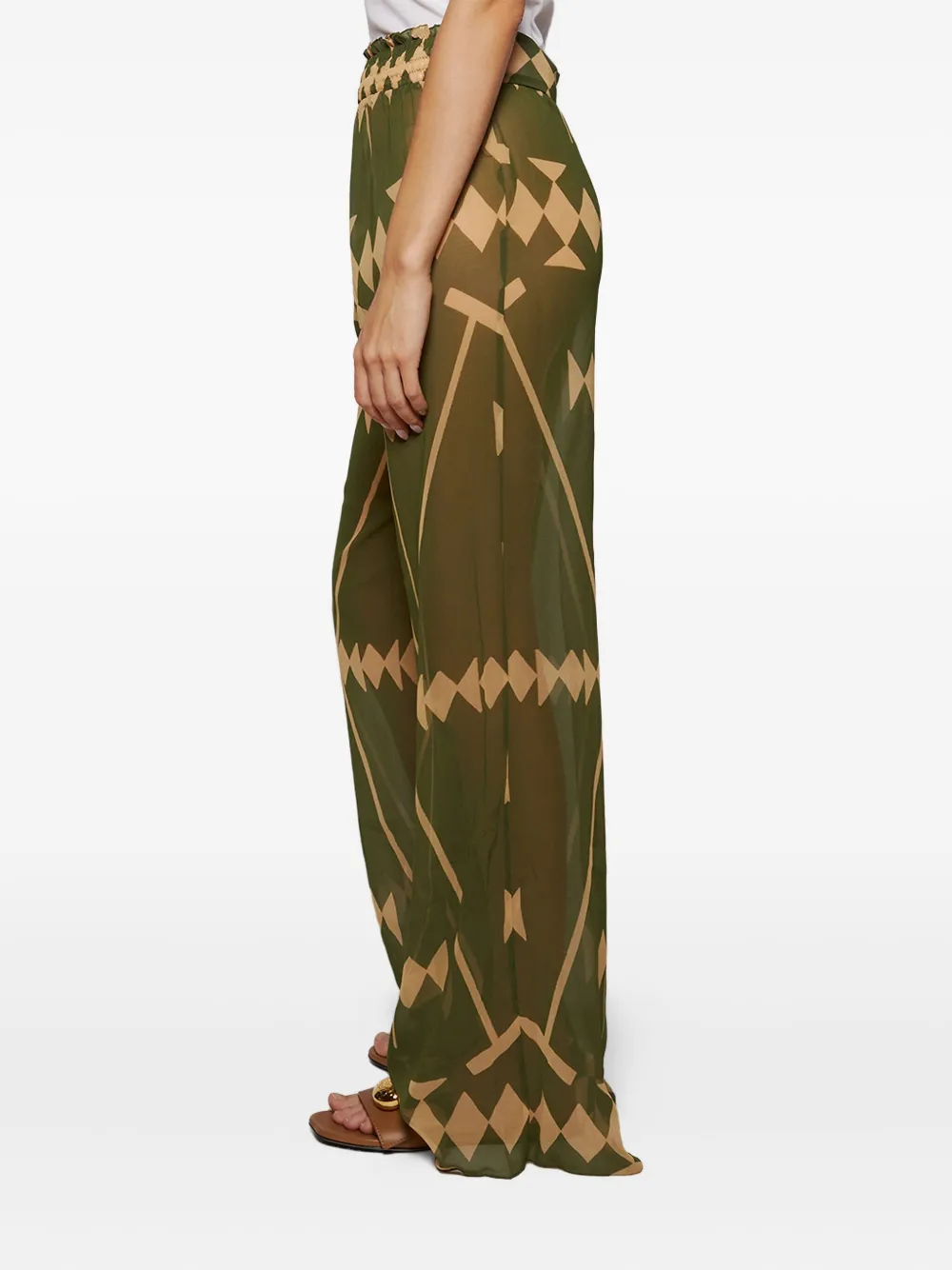Johanna Ortiz Geometric-print Trousers In Green