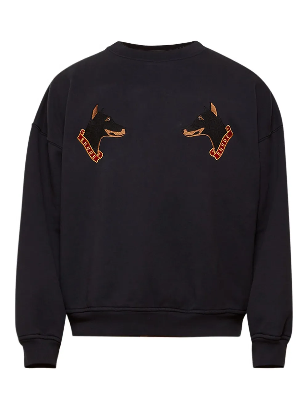 RHUDE dog-embroidered crew-neck sweatshirt Zwart