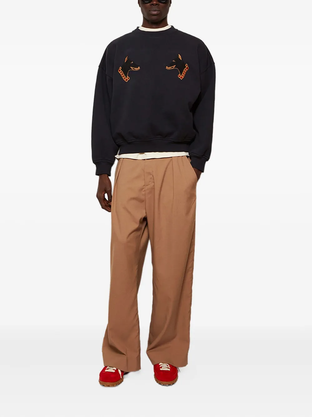RHUDE dog-embroidered crew-neck sweatshirt - Zwart