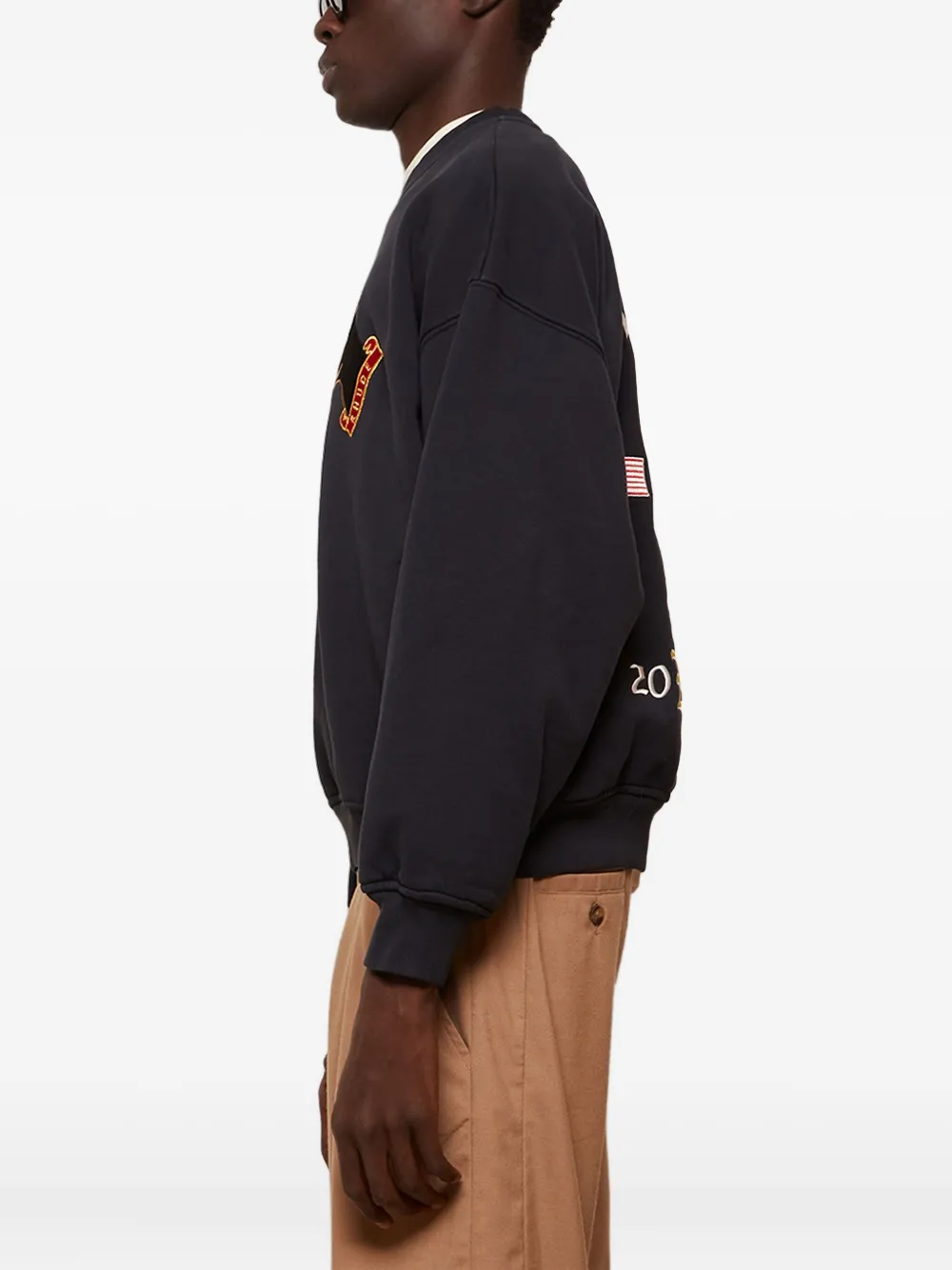 RHUDE dog-embroidered crew-neck sweatshirt Zwart