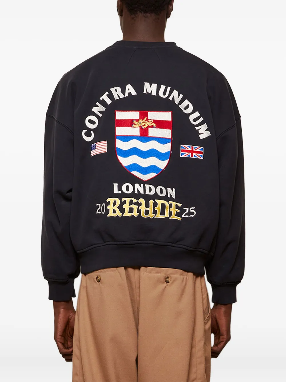 RHUDE dog-embroidered crew-neck sweatshirt Zwart