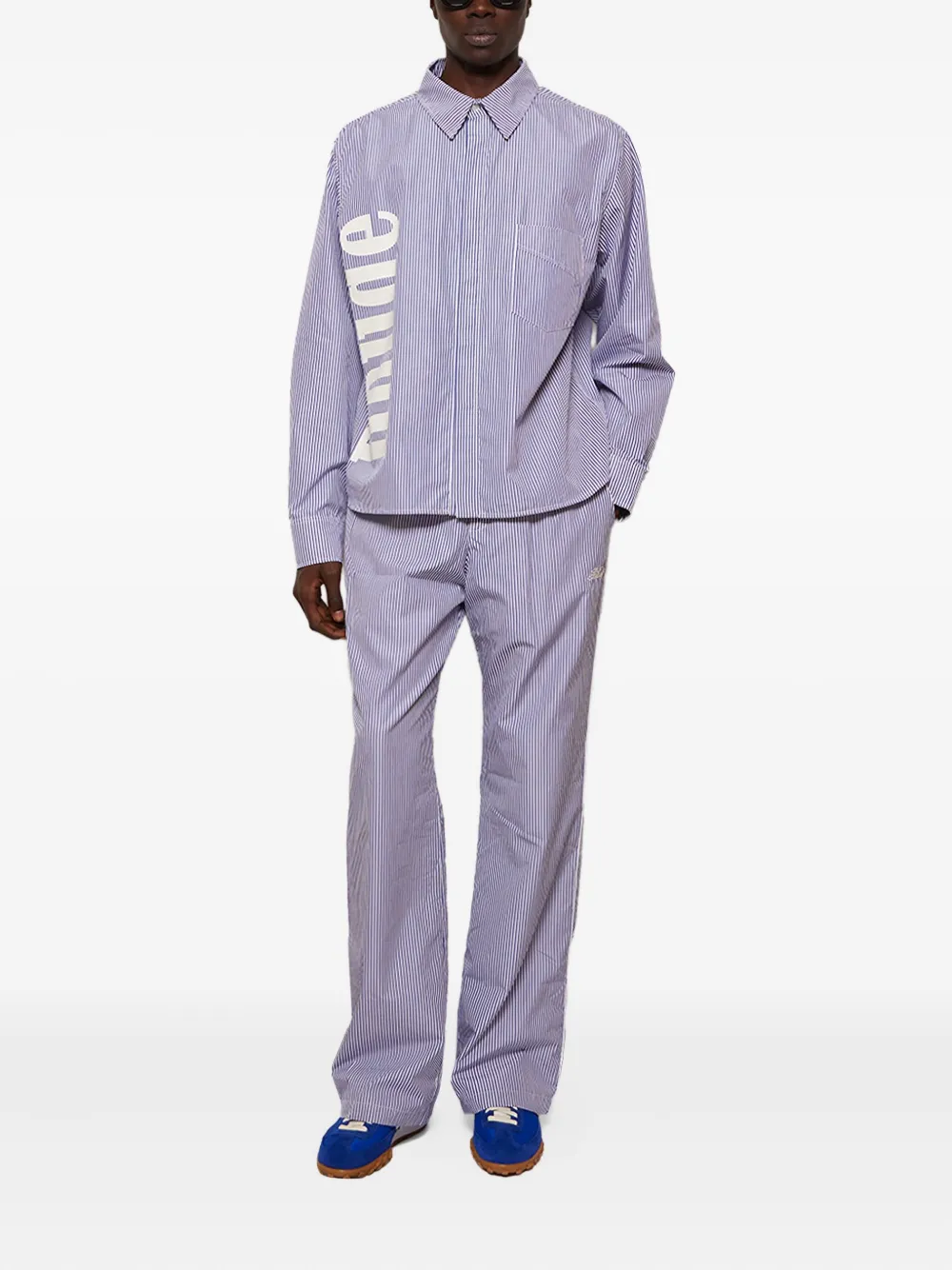 RHUDE stripe-pattern logo-print shirt - Blauw