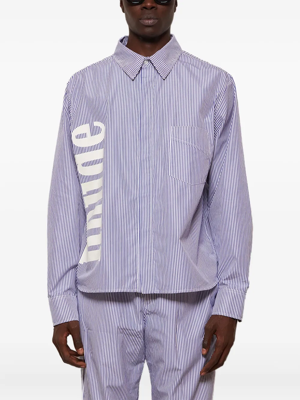 RHUDE stripe-pattern logo-print shirt Blauw