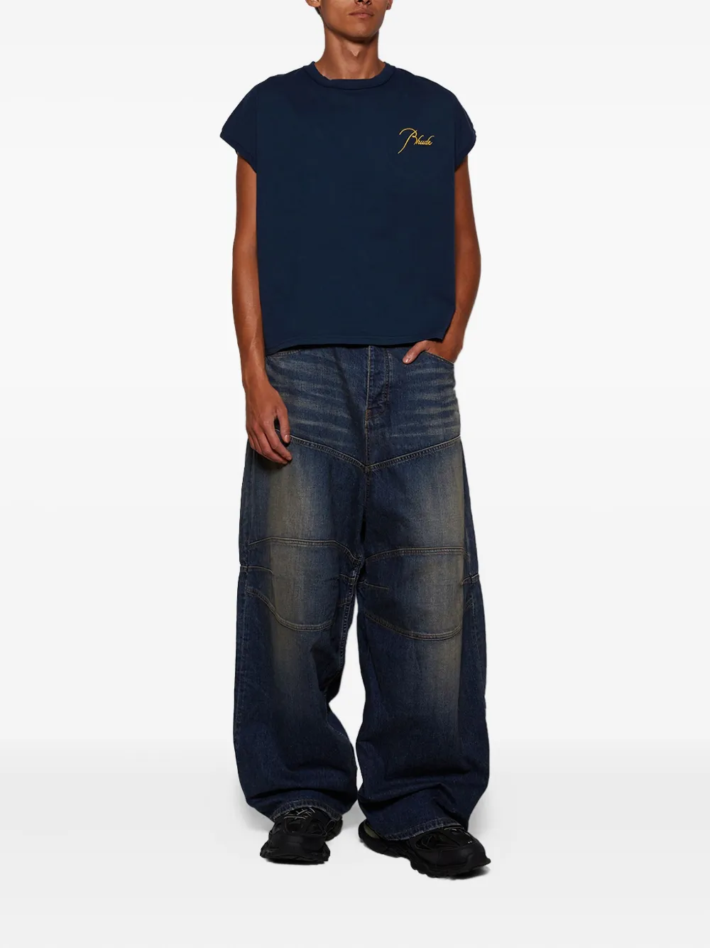 RHUDE logo-embroidered T-shirt - Blauw