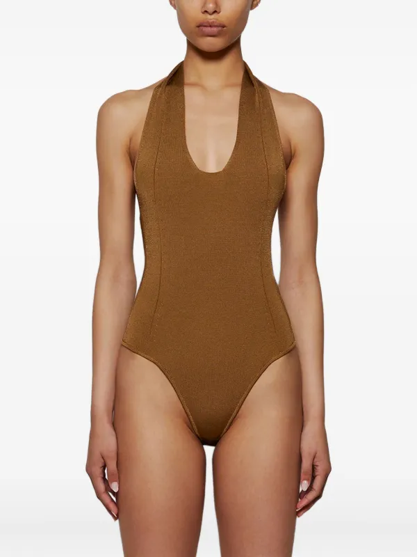KHAITE Toto halter-neck Bodysuit | Brown | FARFETCH