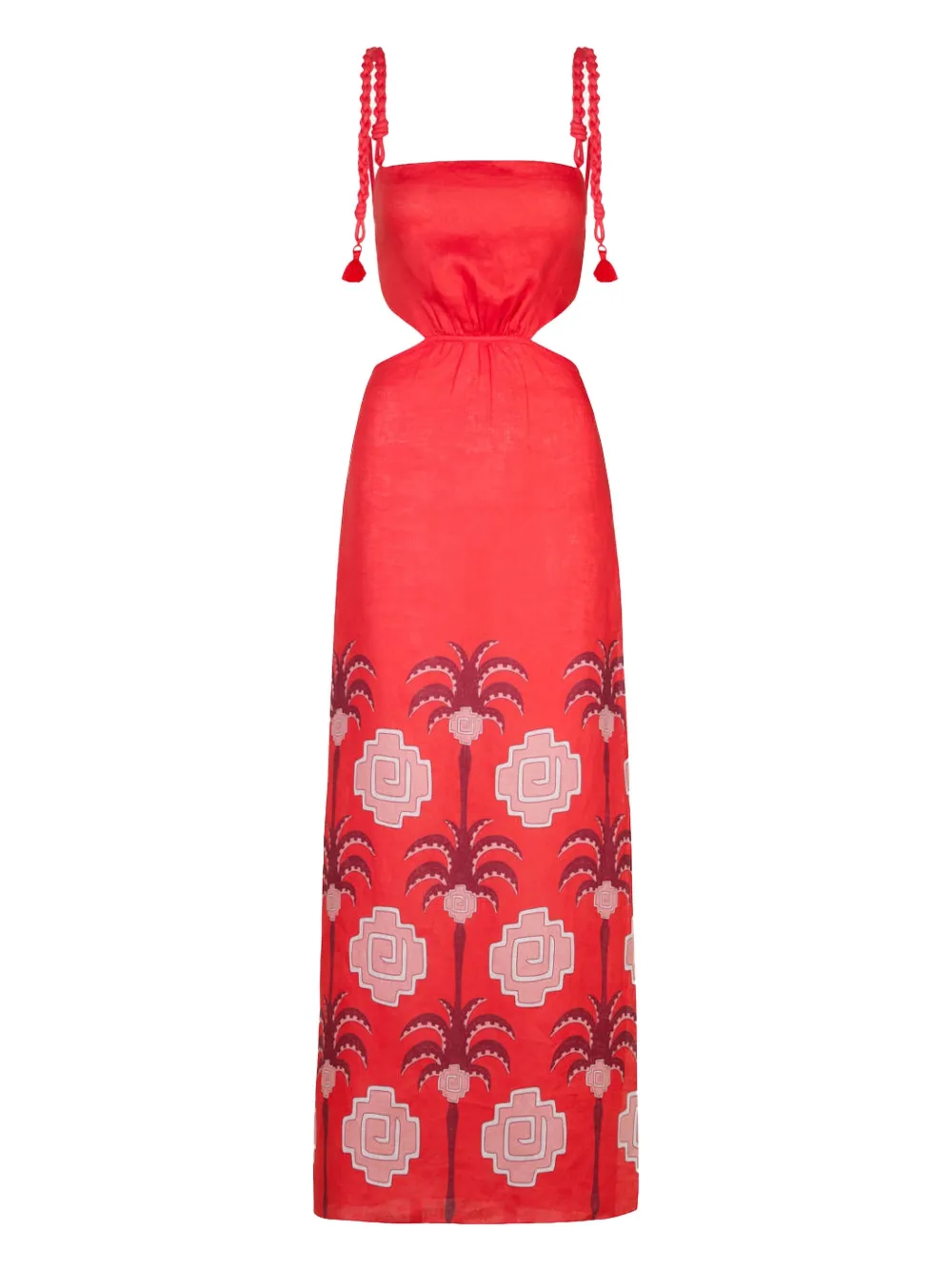 Johanna Ortiz Cut-out Palm-tree Print Dress In Red
